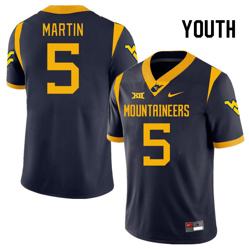 Youth #5 Sean Martin West Virginia Mountaineers College 2024 New Uniforms Football Jerseys Stitched